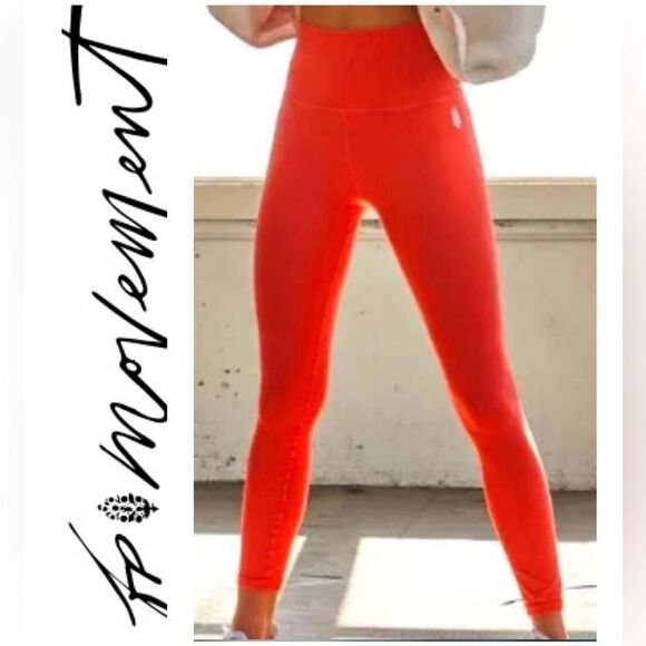 Free People Good Karma Leggings Neon Orange X/L NEW - Picture 1 of 11